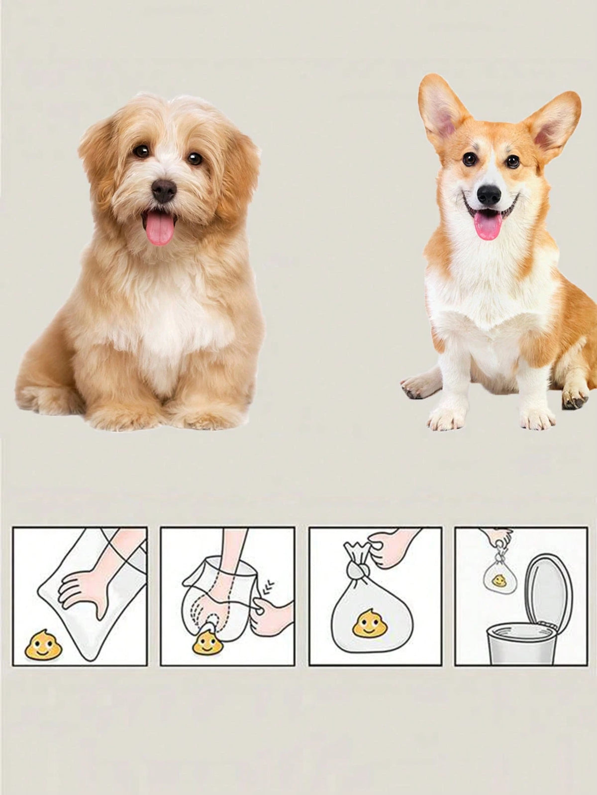 1pc Dog Waste Pick-Up Tool With Bone Design + 2 Rolls/30pcs Disposable Solid Color Poop Bags, Convenient For Carrying And Cleaning Pet Waste Outdoors (Bag Size: 30x22cm)
