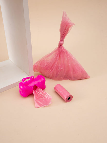 1pc Dog Waste Pick-Up Tool With Bone Design + 2 Rolls/30pcs Disposable Solid Color Poop Bags, Convenient For Carrying And Cleaning Pet Waste Outdoors (Bag Size: 30x22cm)
