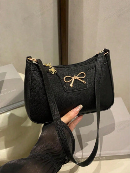 1pc Elegant Women's Crescent Shaped Shoulder Bag, Casual Fashion Artificial Leather Underarm Bag, Polyester Lining, Solid Color Zipper Handbag, Suitable For Various Occasions