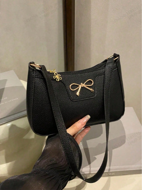 1pc Elegant Women's Crescent Shaped Shoulder Bag, Casual Fashion Artificial Leather Underarm Bag, Polyester Lining, Solid Color Zipper Handbag, Suitable For Various Occasions