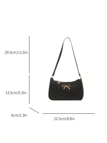 1pc Elegant Women's Crescent Shaped Shoulder Bag, Casual Fashion Artificial Leather Underarm Bag, Polyester Lining, Solid Color Zipper Handbag, Suitable For Various Occasions