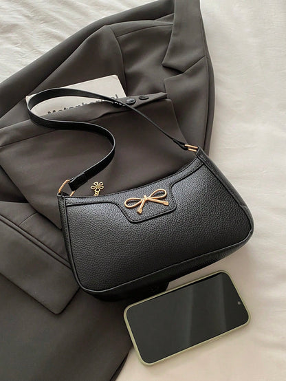 1pc Elegant Women's Crescent Shaped Shoulder Bag, Casual Fashion Artificial Leather Underarm Bag, Polyester Lining, Solid Color Zipper Handbag, Suitable For Various Occasions