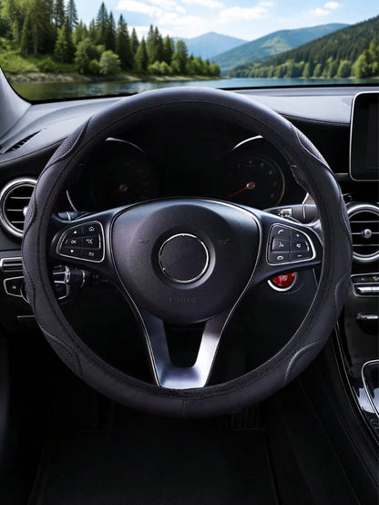 1Pc Embossed PU Car Steering Wheel Cover, Breathable Perforated Auto Steering Wrap, Universal Non-Slip PU Steering Protector For Most Vehicles Car Interior Accessory