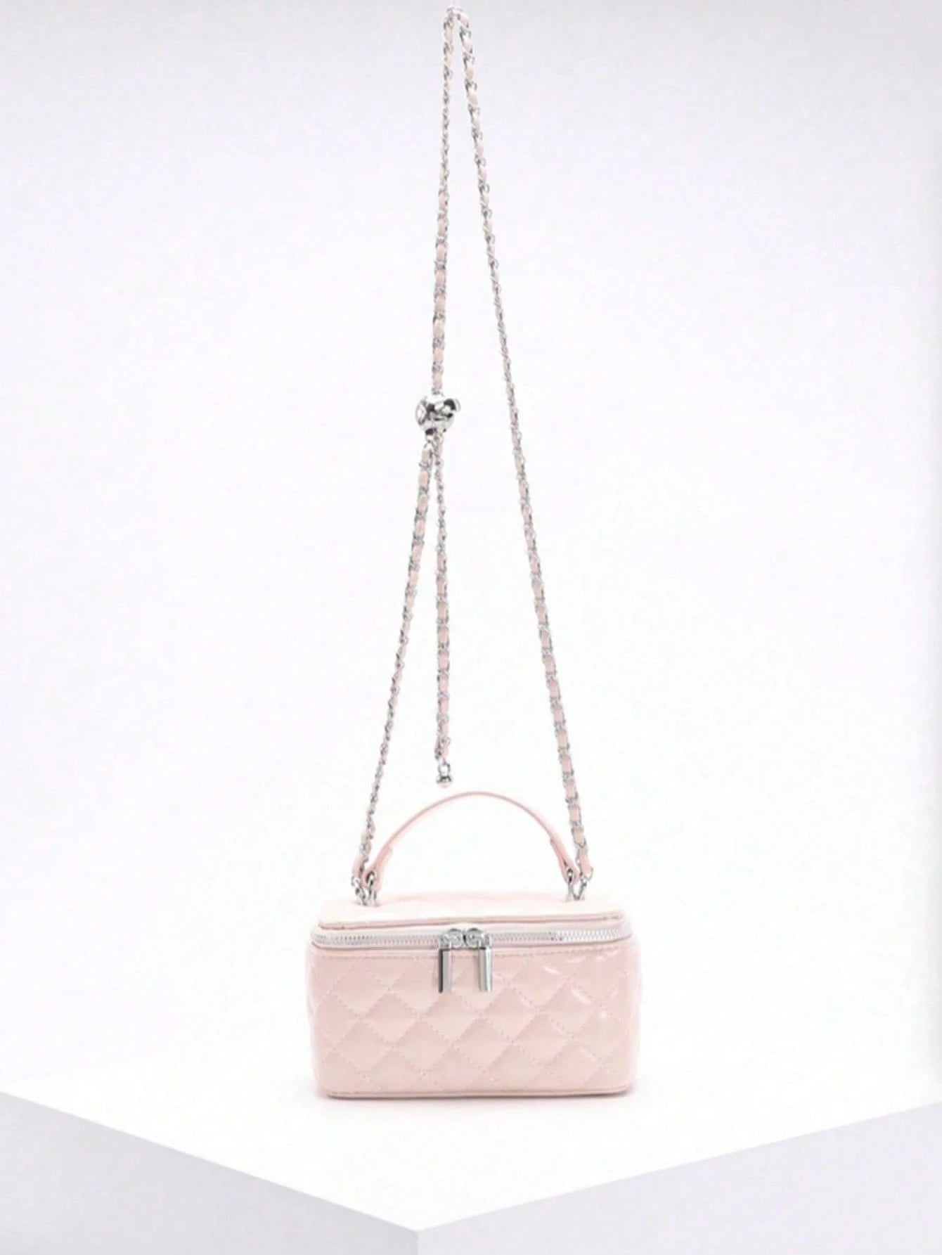 1pc Fashion PU Quilted Diamond Pattern Zipper Small Square Bag, Women's Versatile Shoulder Crossbody Bag, Pink
