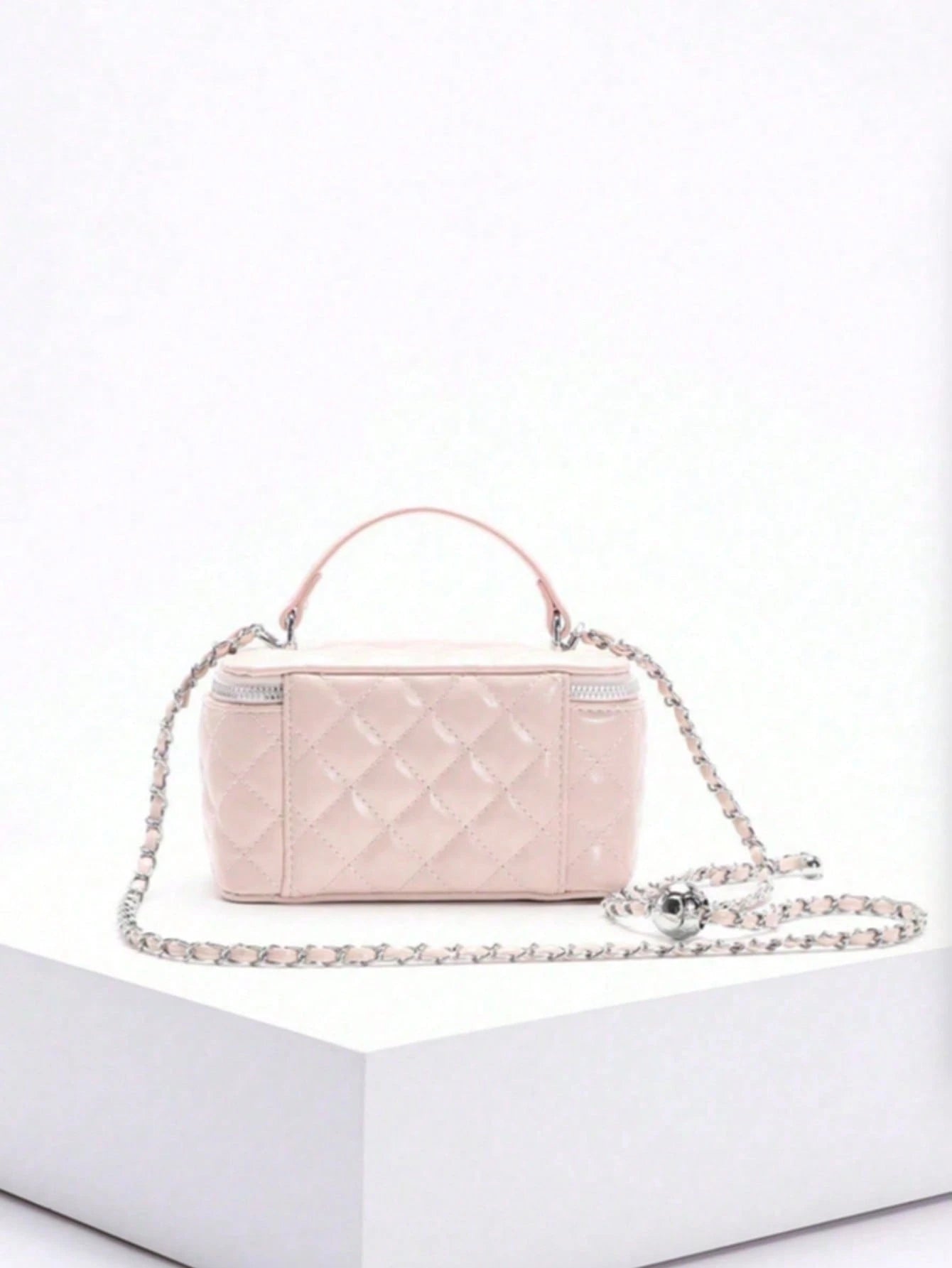 1pc Fashion PU Quilted Diamond Pattern Zipper Small Square Bag, Women's Versatile Shoulder Crossbody Bag, Pink