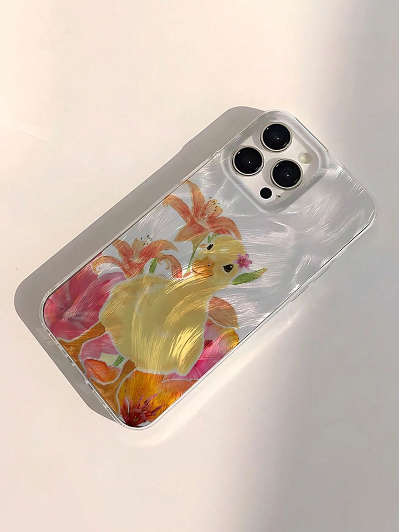 1pc Fashion Tropical Flower & Little Yellow Duck Pattern Waterproof Anti-Fingerprint Anti-Scratch Transparent IMD Soft Glossy Smooth Phone Case, Suitable For Confession, Gift For Friends, Family, Coup