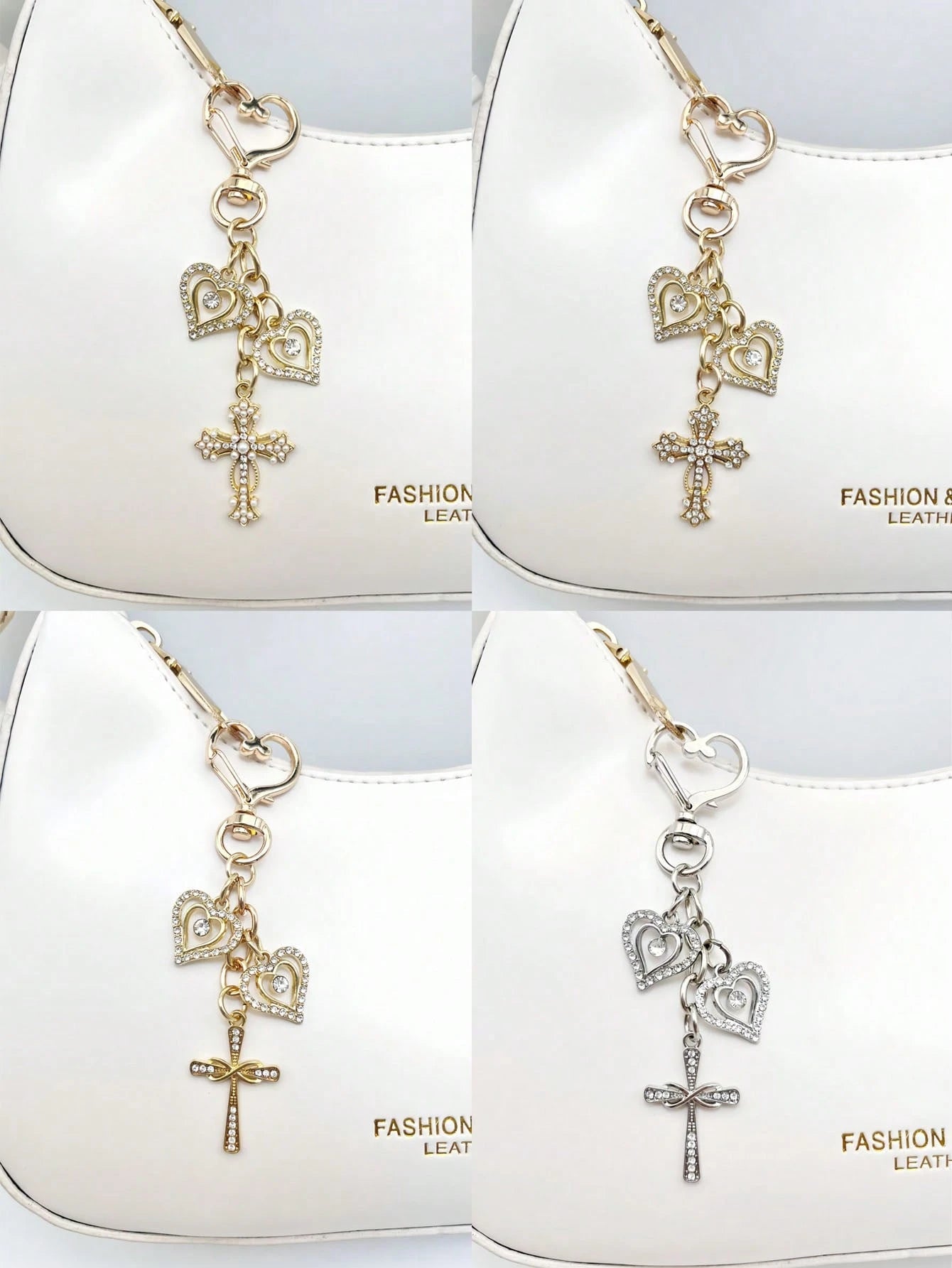 1pc Fashionable & Elegant Crystal Cross Heart Shaped Keychain, Women Bag Charm, Handbag Decor, Key Chain Accessory, Shoulder Bag Decoration, Room Decor, Graceful Crystal Heart Delicate Gift, Keyring A