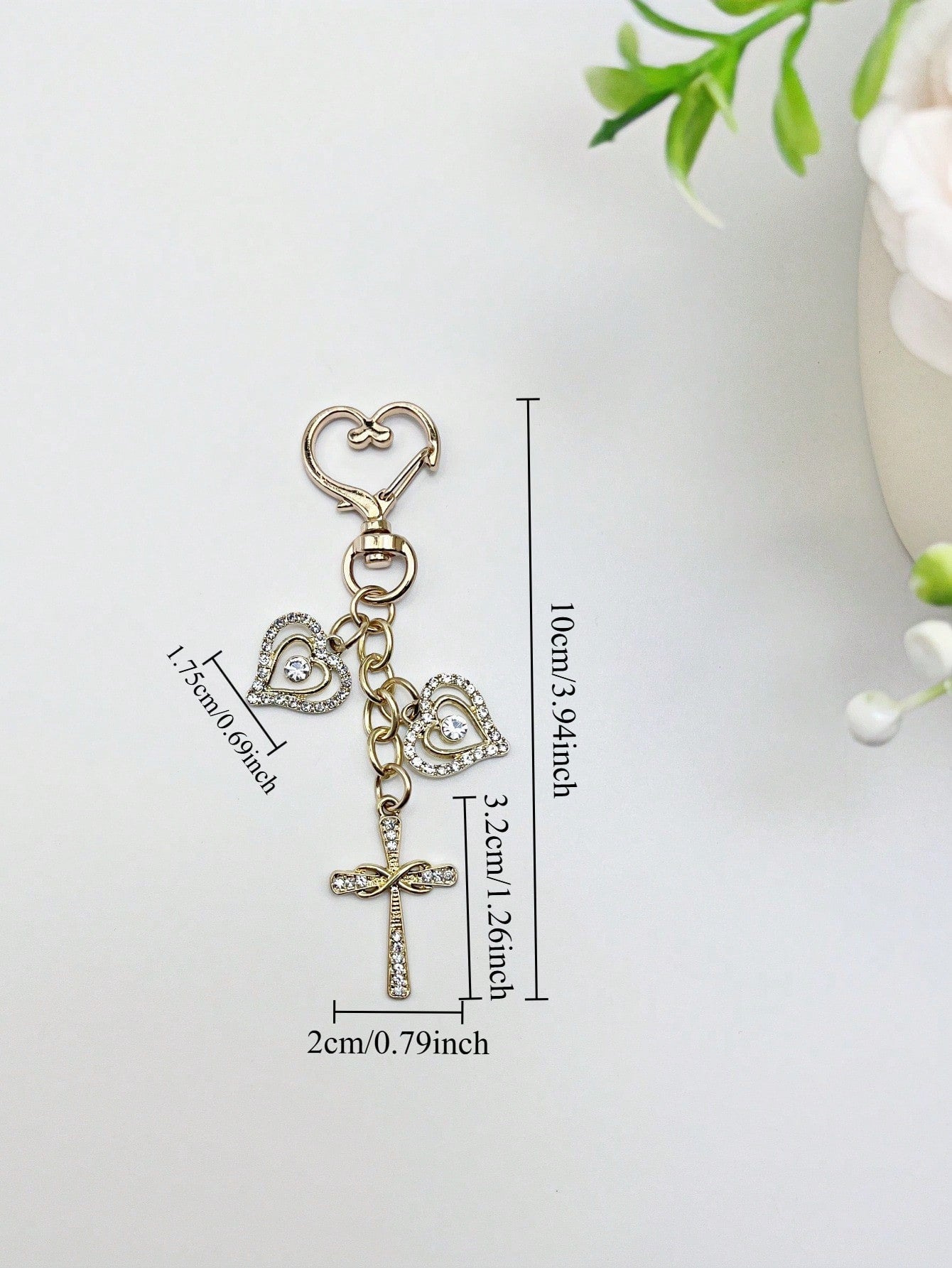 1pc Fashionable & Elegant Crystal Cross Heart Shaped Keychain, Women Bag Charm, Handbag Decor, Key Chain Accessory, Shoulder Bag Decoration, Room Decor, Graceful Crystal Heart Delicate Gift, Keyring A