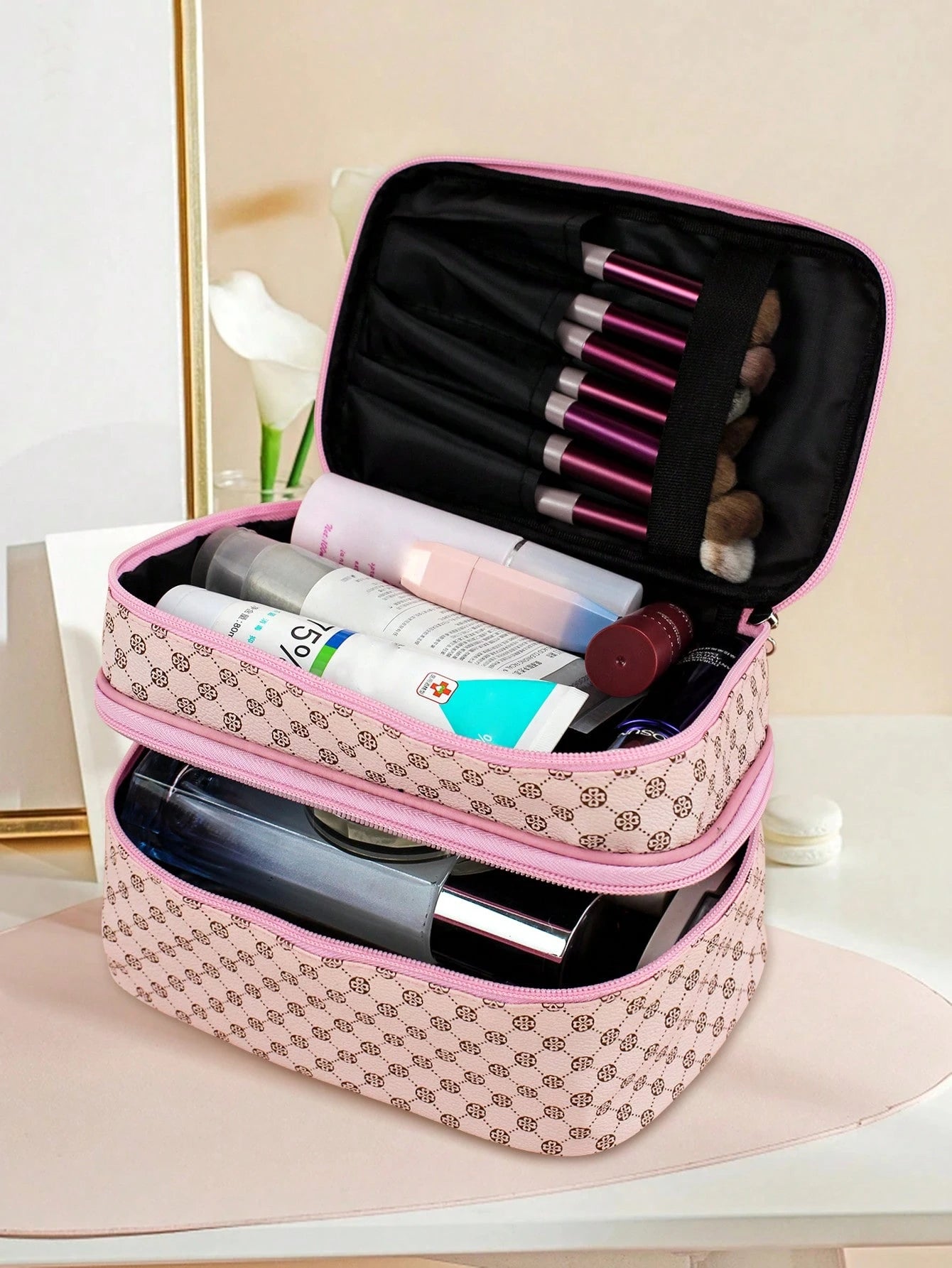1pc Fashionable Minimalist Waterproof Portable Large Capacity Cosmetic Makeup Tools Storage Bag, Suitable For Home And Travel Bag, Bags, Makeup Bag, Travel, Make Up Bag, Organizer, Storage, Makeup Org