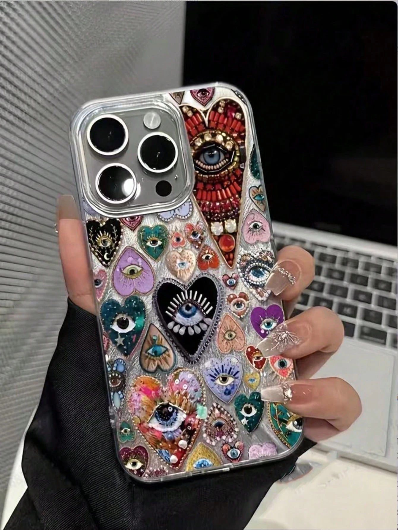1pc Feather & Diamond Pattern Full Coverage TPU Shockproof Phone Case Compatible With Apple 16, 15, 14, 13, 12, 11 Pro Max