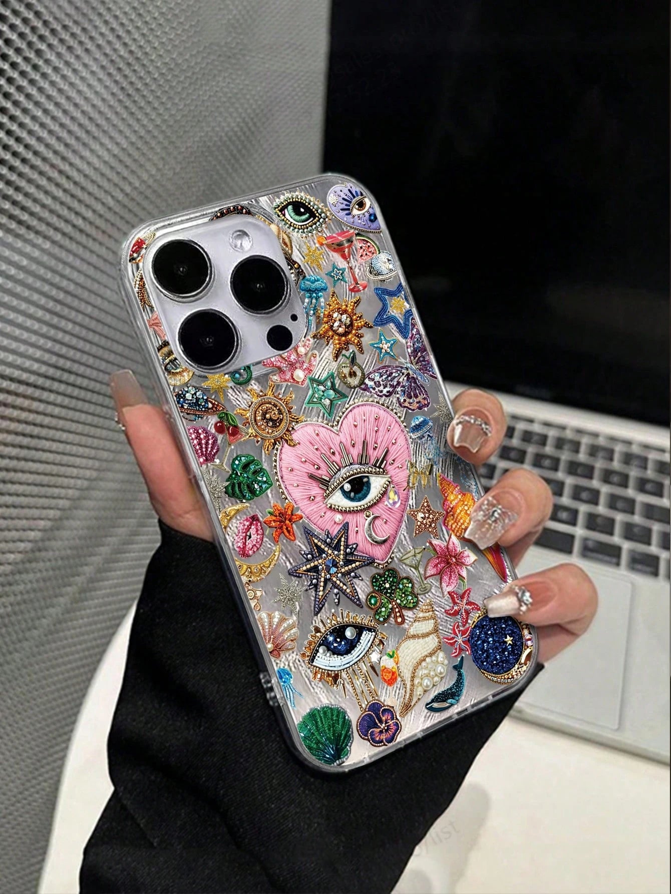 1pc Feather & Diamond Pattern Full Coverage TPU Shockproof Phone Case Compatible With Apple 16, 15, 14, 13, 12, 11 Pro Max