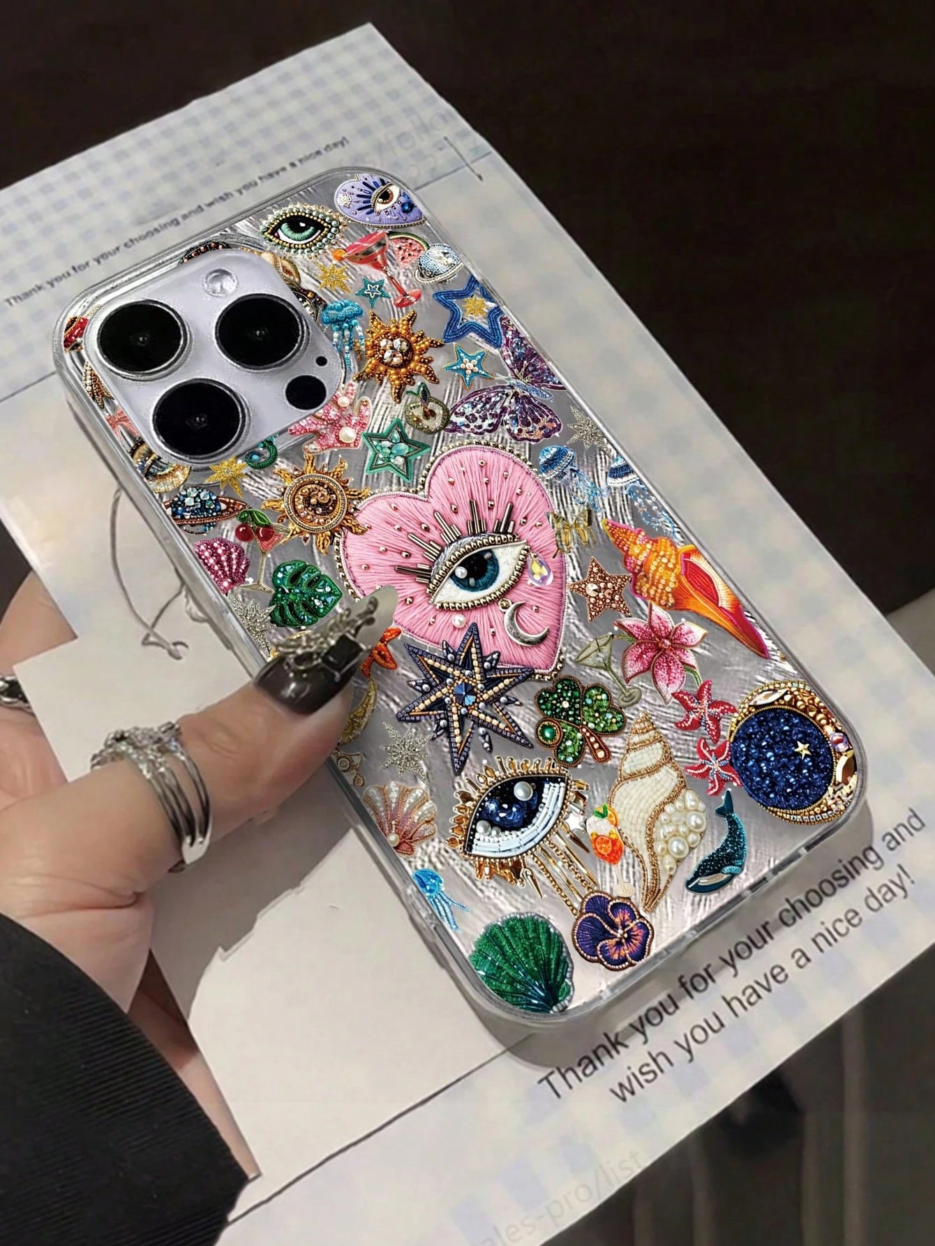 1pc Feather & Diamond Pattern Full Coverage TPU Shockproof Phone Case Compatible With Apple 16, 15, 14, 13, 12, 11 Pro Max
