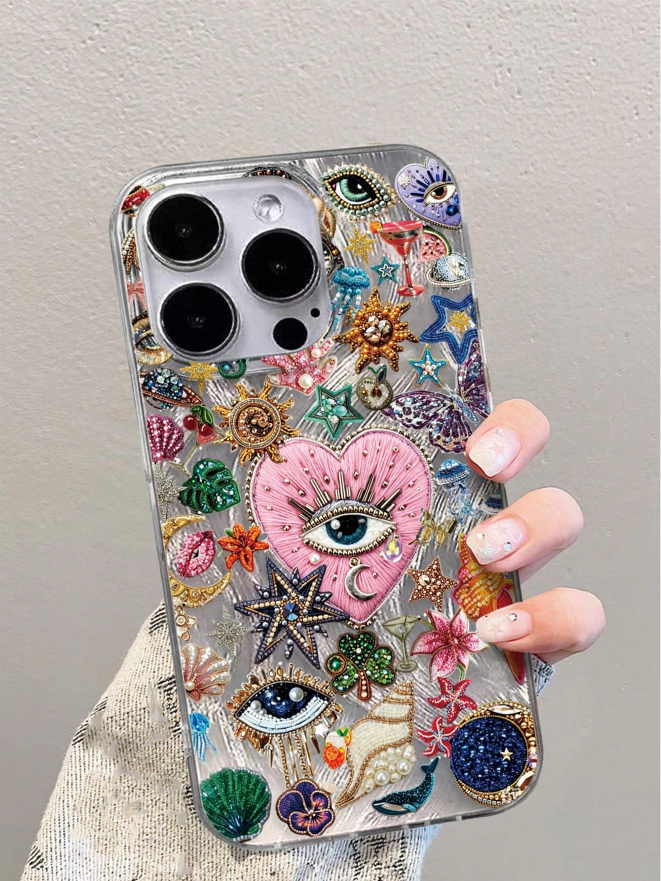 1pc Feather & Diamond Pattern Full Coverage TPU Shockproof Phone Case Compatible With Apple 16, 15, 14, 13, 12, 11 Pro Max