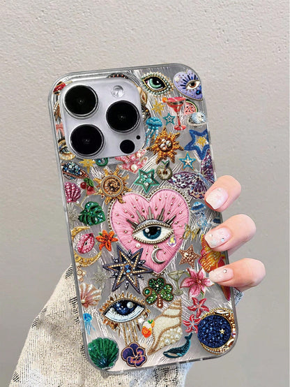 1pc Feather & Diamond Pattern Full Coverage TPU Shockproof Phone Case Compatible With Apple 16, 15, 14, 13, 12, 11 Pro Max