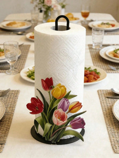 1pc Floral Tissue Box Holder, Premium Decorative Tissue Dispenser, No Drilling, Surface Mount, Reusable, Durable, Holiday Decor, Suitable For Kitchen, Bathroom And Party, Toilet Paper Holder, Home Dec