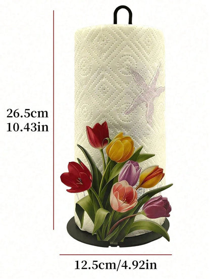 1pc Floral Tissue Box Holder, Premium Decorative Tissue Dispenser, No Drilling, Surface Mount, Reusable, Durable, Holiday Decor, Suitable For Kitchen, Bathroom And Party, Toilet Paper Holder, Home Dec