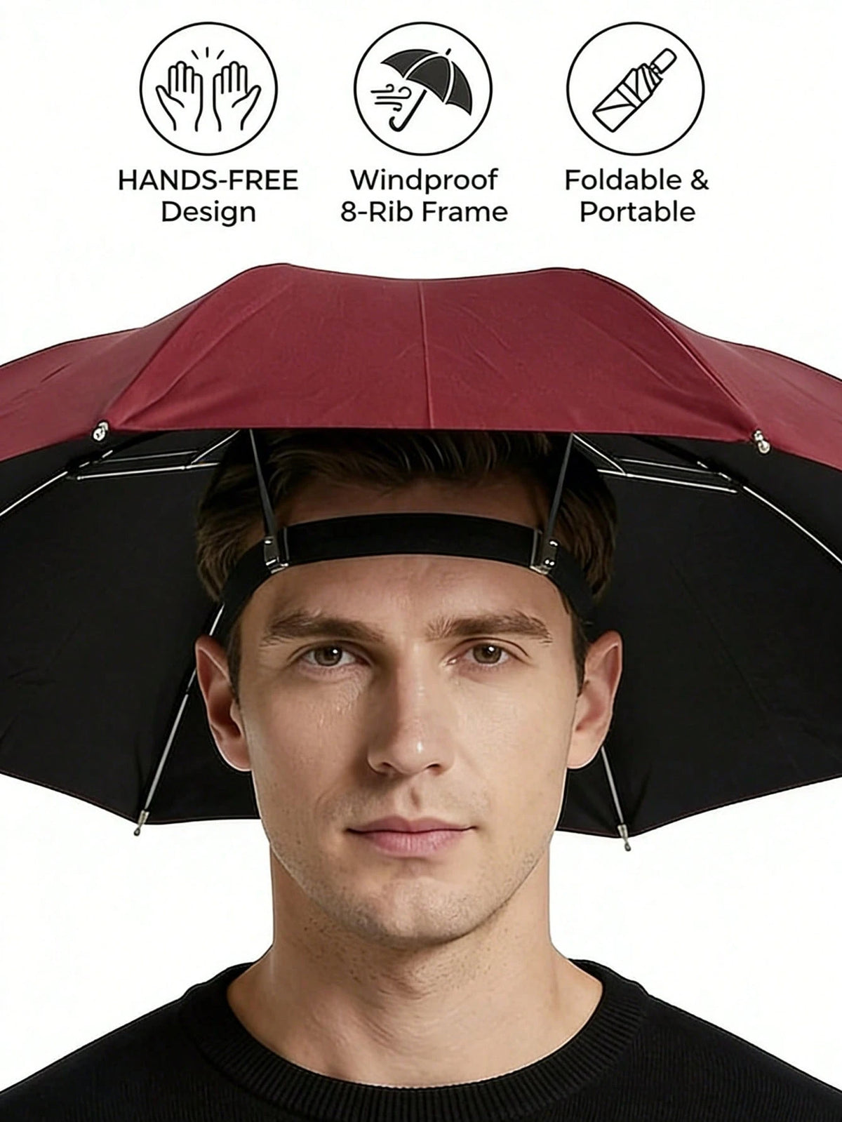 1pc Foldable Head Umbrella Hat, Outdoor Portable Umbrella Camping Beach Head Hats,Windproof Fishing Head Wearing Sunshade Rain Gear, Head-Mounted Umbrella For Spring Summer Picks,Room,Bedroom Decor