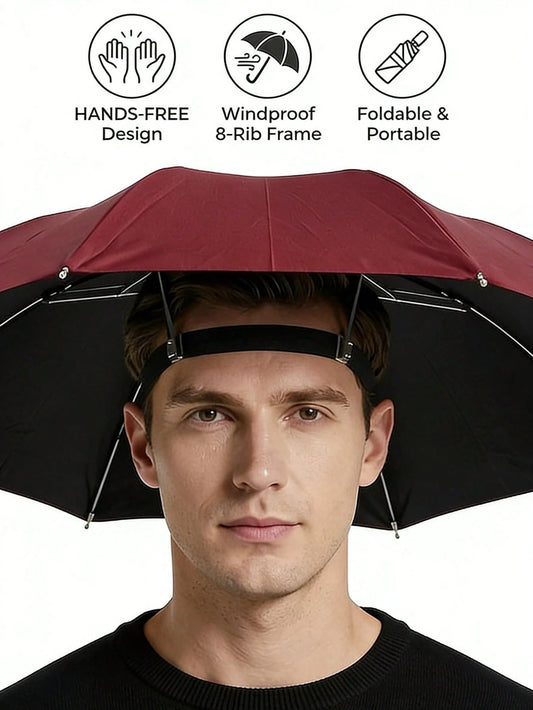1pc Foldable Head Umbrella Hat, Outdoor Portable Umbrella Camping Beach Head Hats,Windproof Fishing Head Wearing Sunshade Rain Gear, Head-Mounted Umbrella For Spring Summer Picks,Room,Bedroom Decor