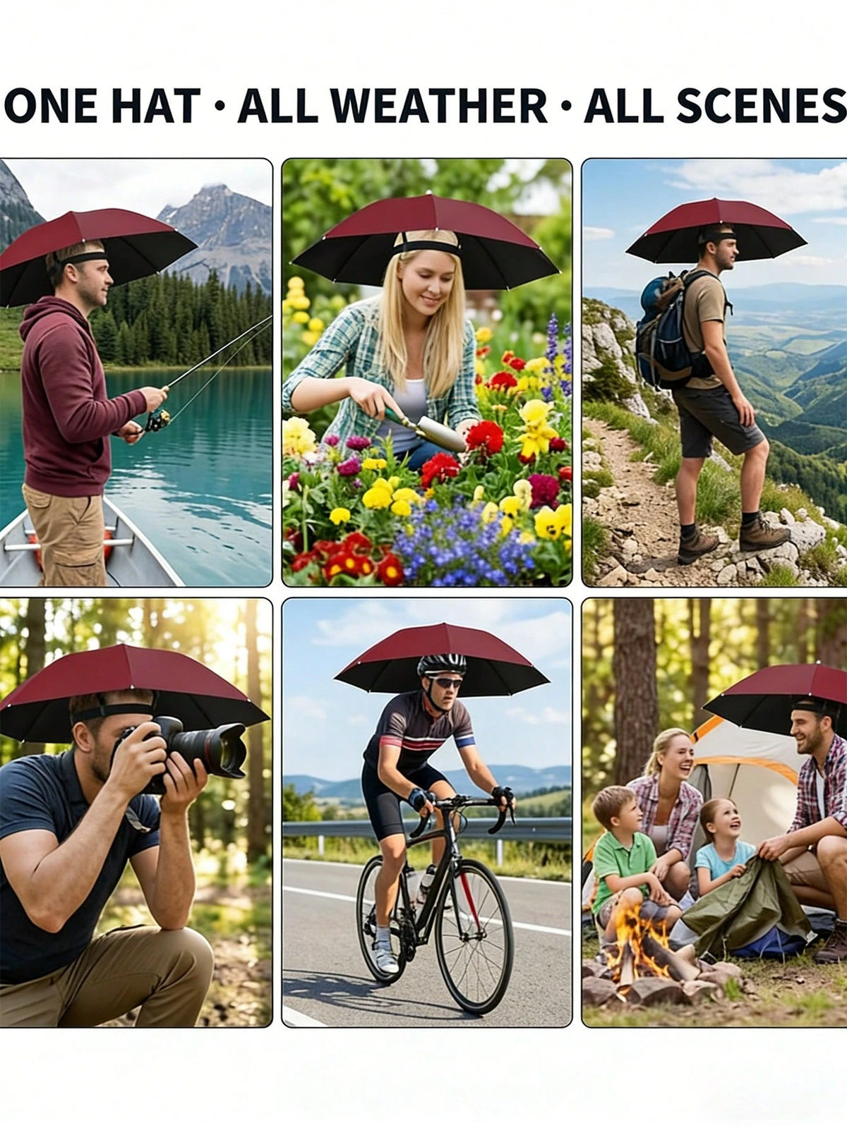 1pc Foldable Head Umbrella Hat, Outdoor Portable Umbrella Camping Beach Head Hats,Windproof Fishing Head Wearing Sunshade Rain Gear, Head-Mounted Umbrella For Spring Summer Picks,Room,Bedroom Decor