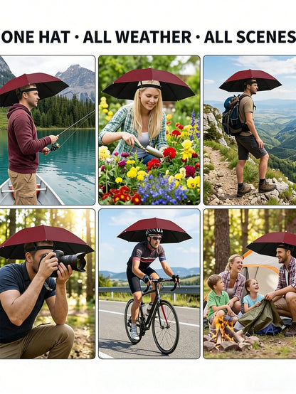 1pc Foldable Head Umbrella Hat, Outdoor Portable Umbrella Camping Beach Head Hats,Windproof Fishing Head Wearing Sunshade Rain Gear, Head-Mounted Umbrella For Spring Summer Picks,Room,Bedroom Decor
