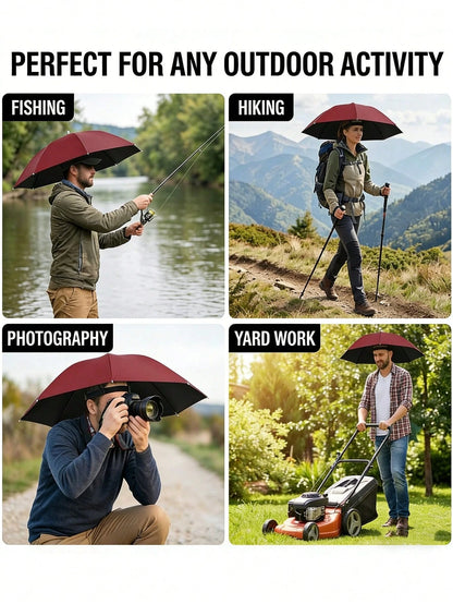 1pc Foldable Head Umbrella Hat, Outdoor Portable Umbrella Camping Beach Head Hats,Windproof Fishing Head Wearing Sunshade Rain Gear, Head-Mounted Umbrella For Spring Summer Picks,Room,Bedroom Decor
