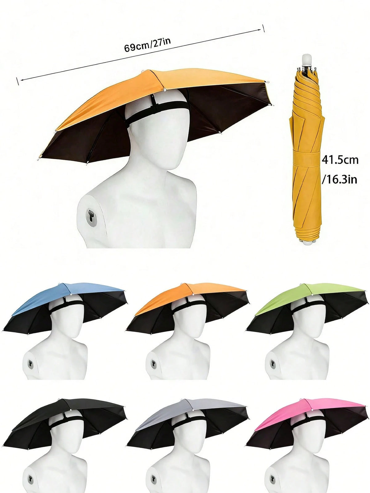 1pc Foldable Head Umbrella Hat, Outdoor Portable Umbrella Camping Beach Head Hats,Windproof Fishing Head Wearing Sunshade Rain Gear, Head-Mounted Umbrella For Spring Summer Picks,Room,Bedroom Decor