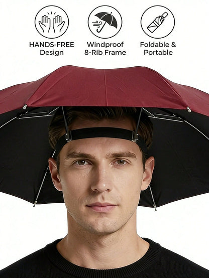 1pc Foldable Head Umbrella Hat, Outdoor Portable Umbrella Camping Beach Head Hats,Windproof Fishing Head Wearing Sunshade Rain Gear, Head-Mounted Umbrella For Spring Summer Picks,Room,Bedroom Decor