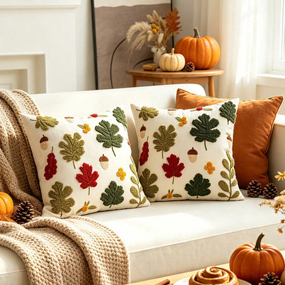 1pc Garland Fall Throw Pillow Covers Embroidery Autumn Thanksgiving Leaf Maple Leaves Decorative Cushion Cases Decor Home Decorations For Couch Patio Furniture Bed Room Livingroom Sofa Porch