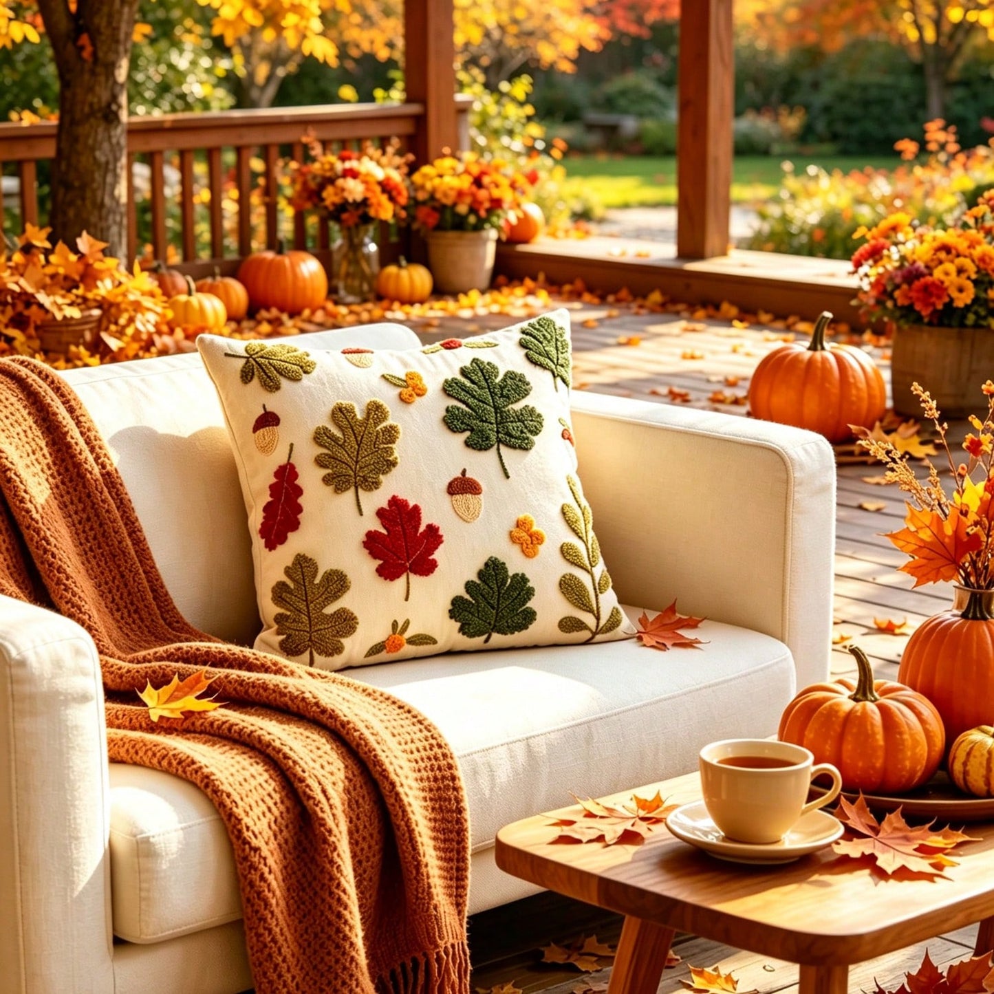 1pc Garland Fall Throw Pillow Covers Embroidery Autumn Thanksgiving Leaf Maple Leaves Decorative Cushion Cases Decor Home Decorations For Couch Patio Furniture Bed Room Livingroom Sofa Porch