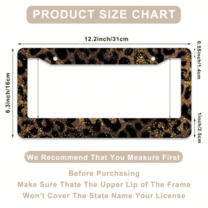 1Pc Gold Glitter Leopard Print Aluminum License Plate Frame 12.2x6.3inch, Rust Shock Weather Resistant With Mounting Kits Stylish Car Decor Cover License Plate, Car Accessories, Motorcycle Accessorie