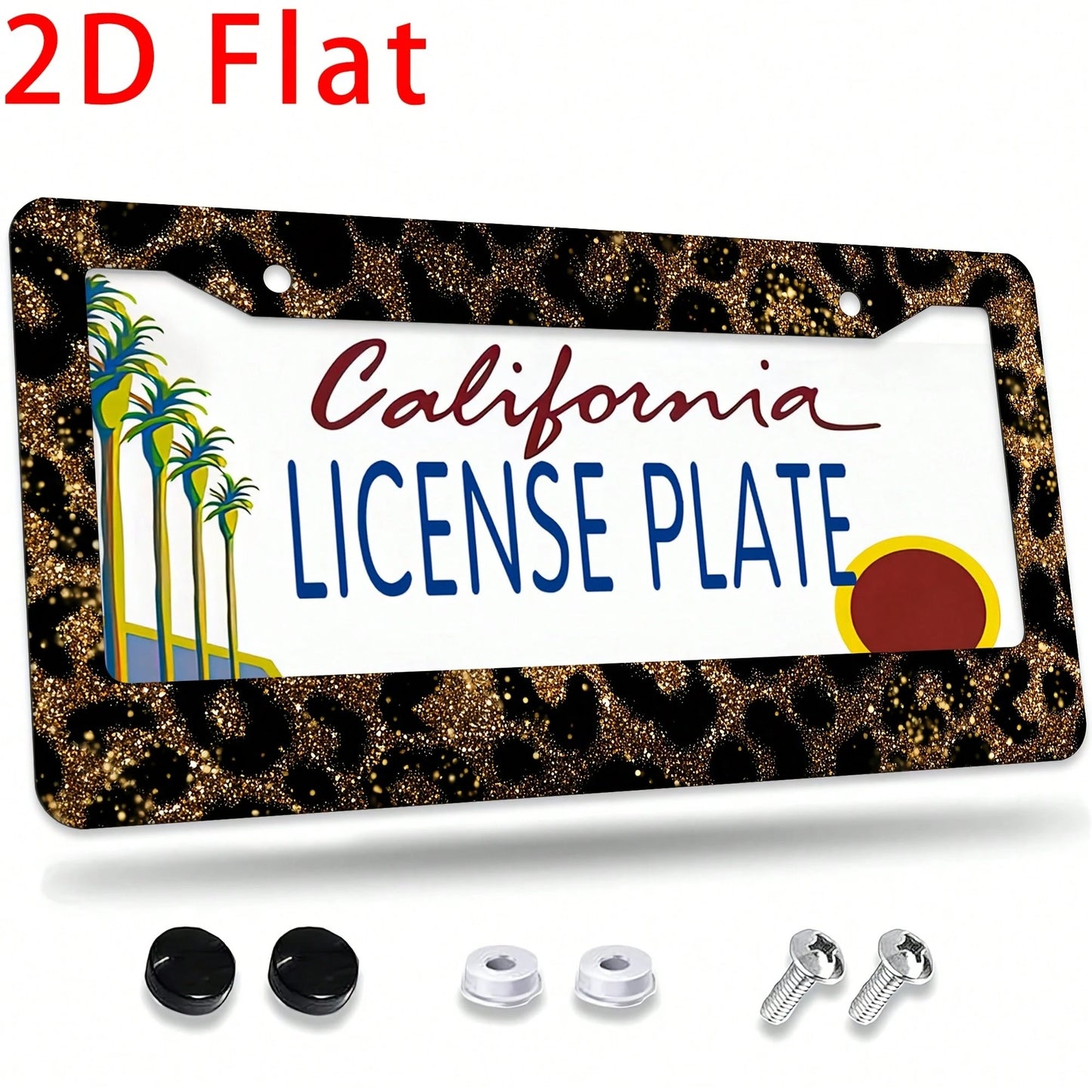 1Pc Gold Glitter Leopard Print Aluminum License Plate Frame 12.2x6.3inch, Rust Shock Weather Resistant With Mounting Kits Stylish Car Decor Cover License Plate, Car Accessories, Motorcycle Accessorie