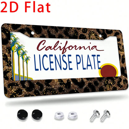 1Pc Gold Glitter Leopard Print Aluminum License Plate Frame 12.2x6.3inch, Rust Shock Weather Resistant With Mounting Kits Stylish Car Decor Cover License Plate, Car Accessories, Motorcycle Accessorie