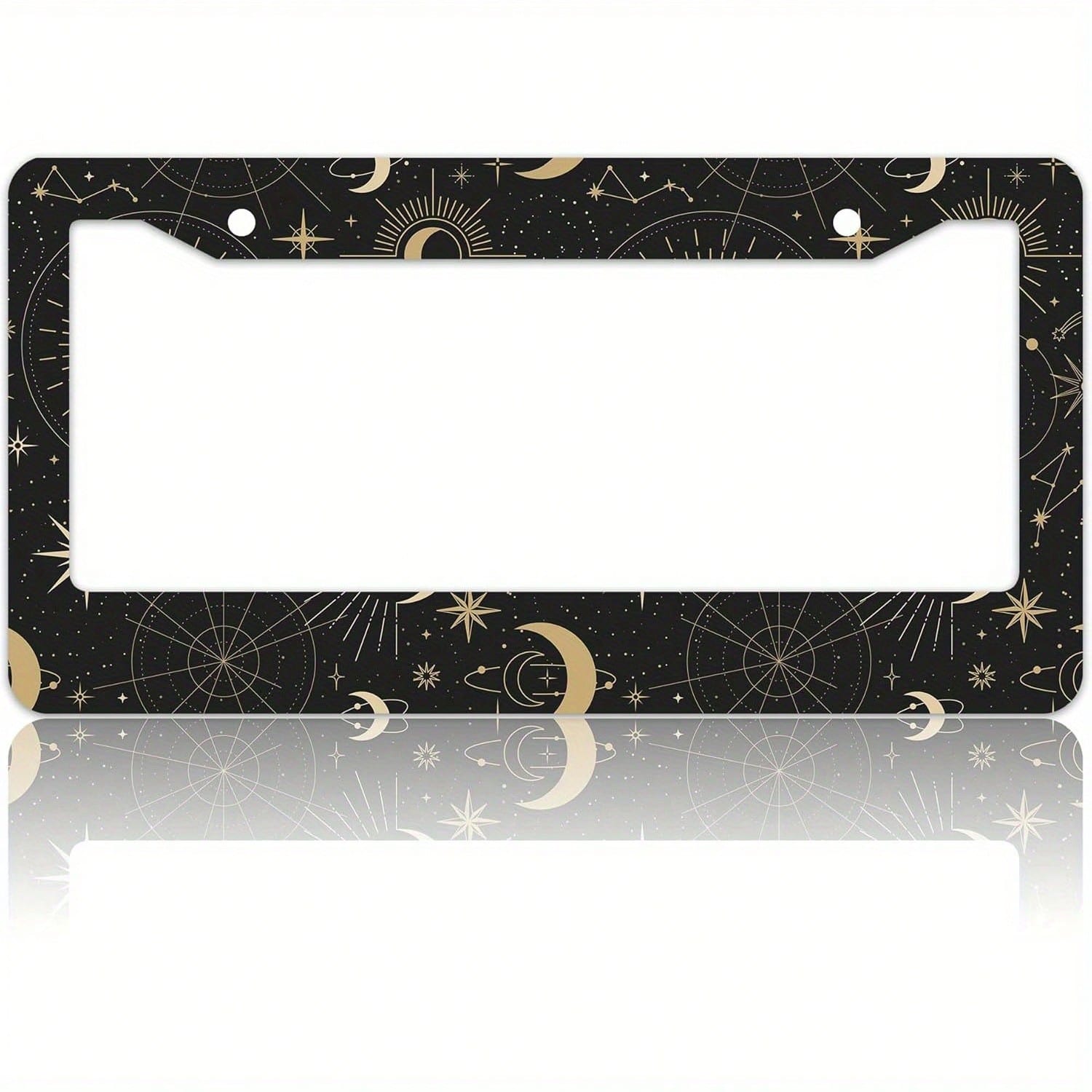 1PC Gold Sun, Moon, And Star License Plate Frame Bracket Car Accessory, Stainless Steel License Plate Holder, With Screws, Suitable For Both Men And Women, Dimensions Are 12.2inch X 6.3inch Cm