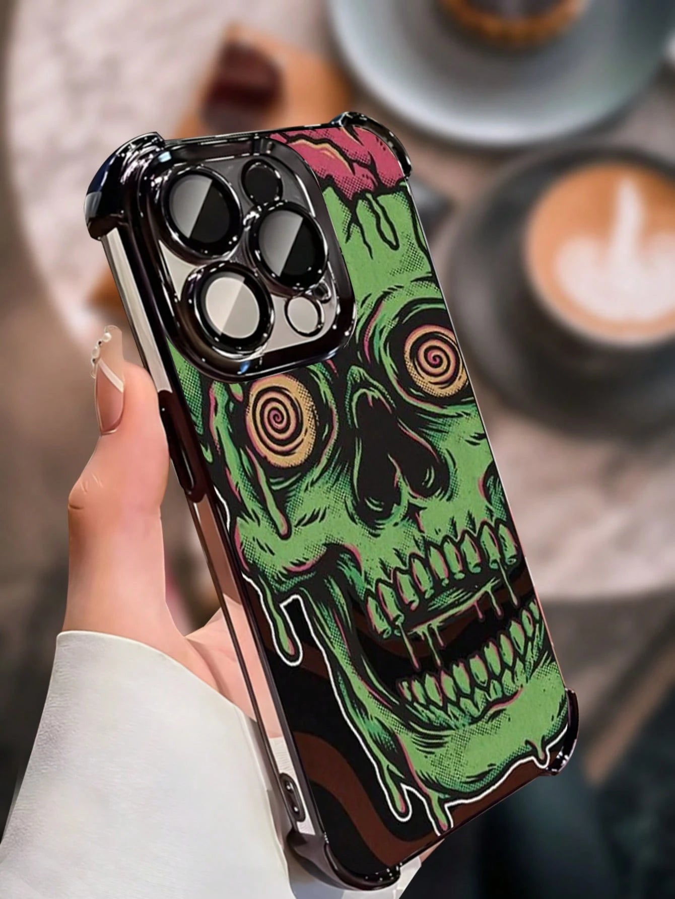 1pc Green Zombie Skull Art Pattern Electroplated Phone Case With 4-Corner Airbag Protection Drop & Impact Resistant Holiday Gift For Girlfriend Or Self-Use Compatible With Apple Phone 17 16 15 14 13 1