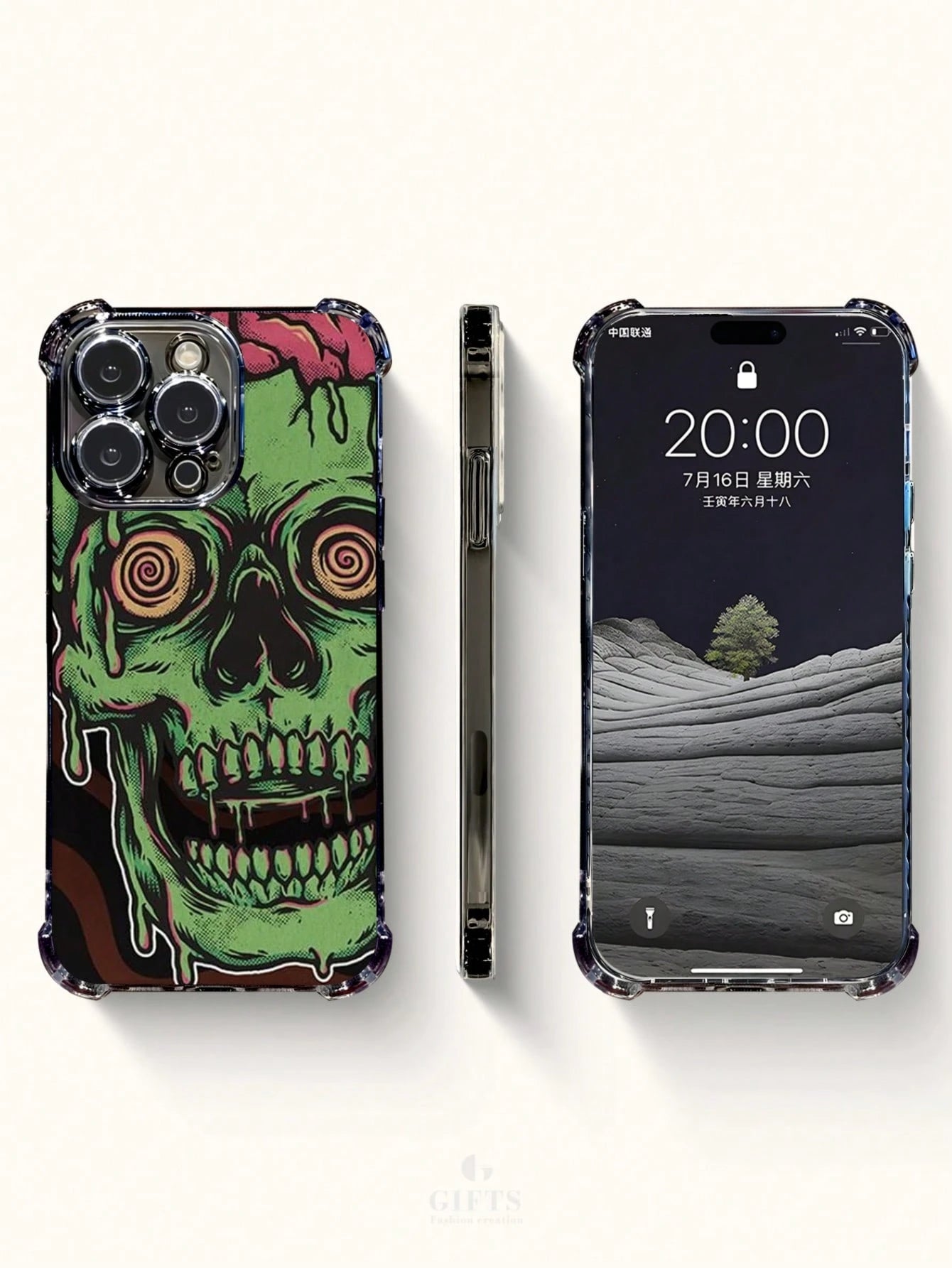 1pc Green Zombie Skull Art Pattern Electroplated Phone Case With 4-Corner Airbag Protection Drop & Impact Resistant Holiday Gift For Girlfriend Or Self-Use Compatible With Apple Phone 17 16 15 14 13 1
