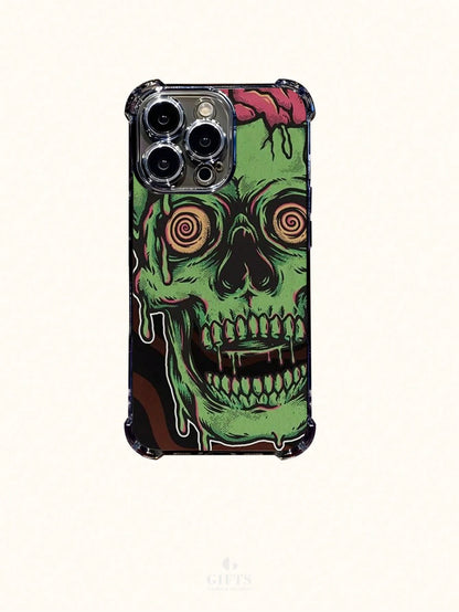 1pc Green Zombie Skull Art Pattern Electroplated Phone Case With 4-Corner Airbag Protection Drop & Impact Resistant Holiday Gift For Girlfriend Or Self-Use Compatible With Apple Phone 17 16 15 14 13 1