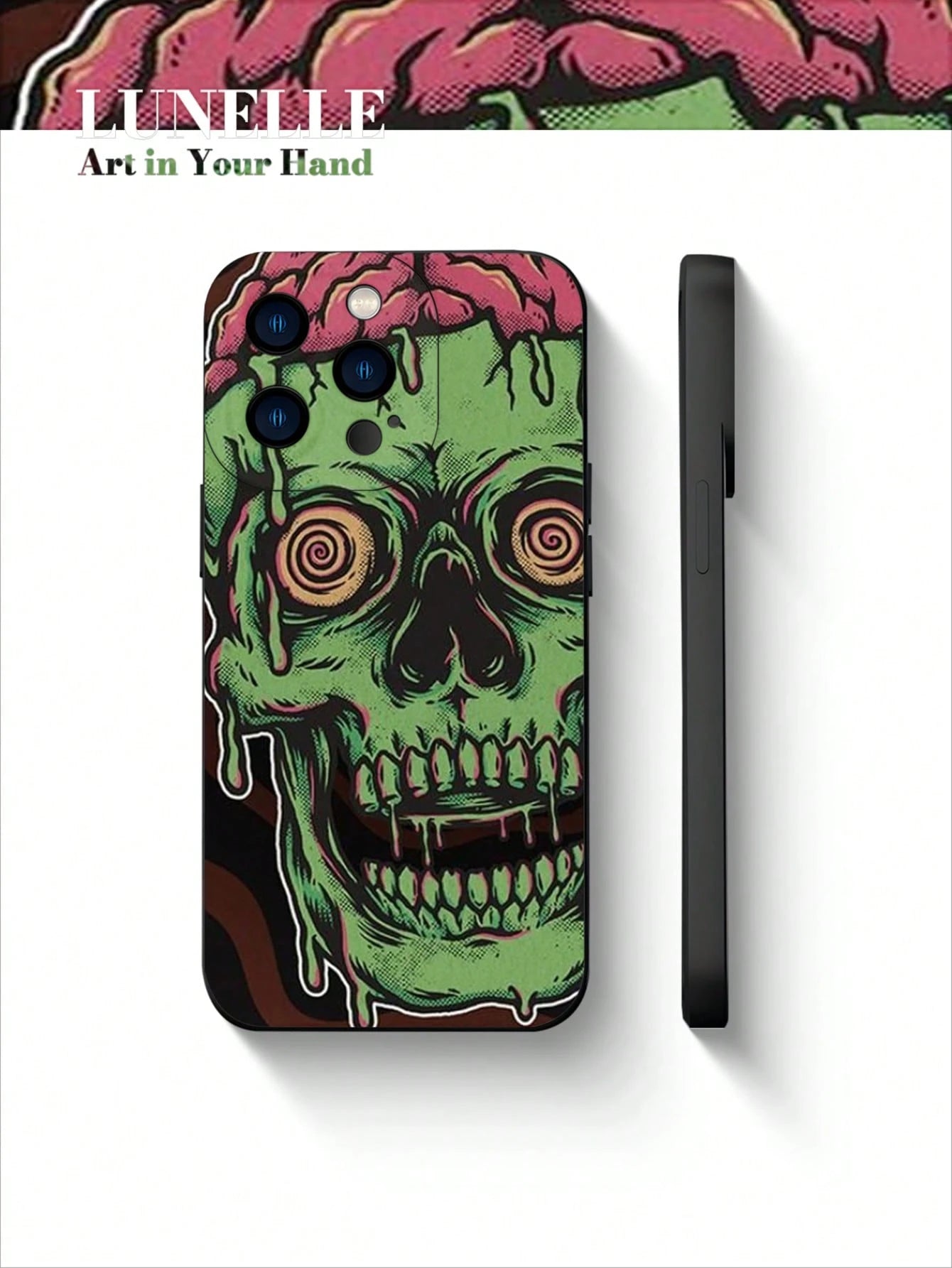 1pc Green Zombie Skull Art Pattern Electroplated Phone Case With 4-Corner Airbag Protection Drop & Impact Resistant Holiday Gift For Girlfriend Or Self-Use Compatible With Apple Phone 17 16 15 14 13 1