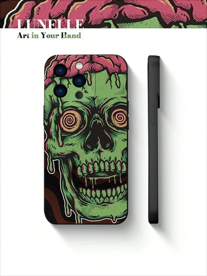 1pc Green Zombie Skull Art Pattern Electroplated Phone Case With 4-Corner Airbag Protection Drop & Impact Resistant Holiday Gift For Girlfriend Or Self-Use Compatible With Apple Phone 17 16 15 14 13 1