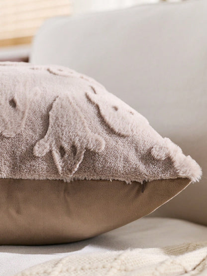 1pc Halloween Ghost Decorative Pillowcase, Front Jacquard Faux Rabbit Fur Ghost, Back Dutch Velvet Fabric, Square Cushion Cover, Holiday Home Pillowcase Decor, Soft Comfortable Velvet Fabric, Modern D