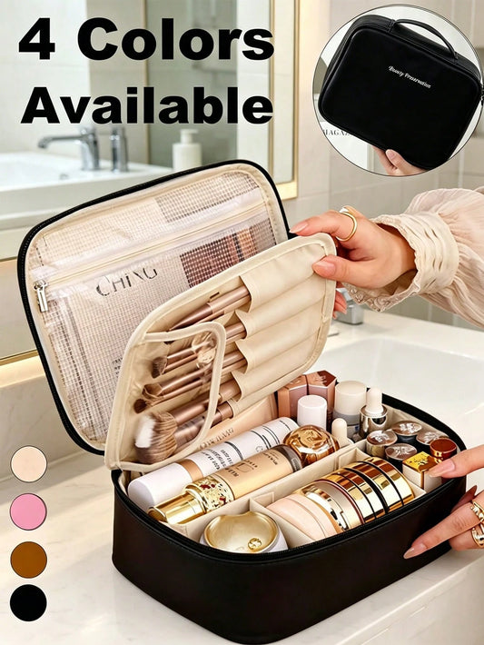 1pc Holiday Travel Makeup Bag, Multi-Functional Makeup Bag, Women's Waterproof Toiletry Bag, Large Capacity Storage Bag, Suitable For Lipstick, Eyebrow Pencil, Makeup Brush, Perfume, Travel Essential