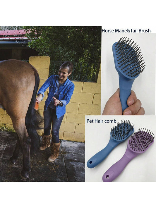 1pc Horse Hair Brush, Anti-Slip Pony Tail Brush, Pet Grooming Brush, Matches Head Brush