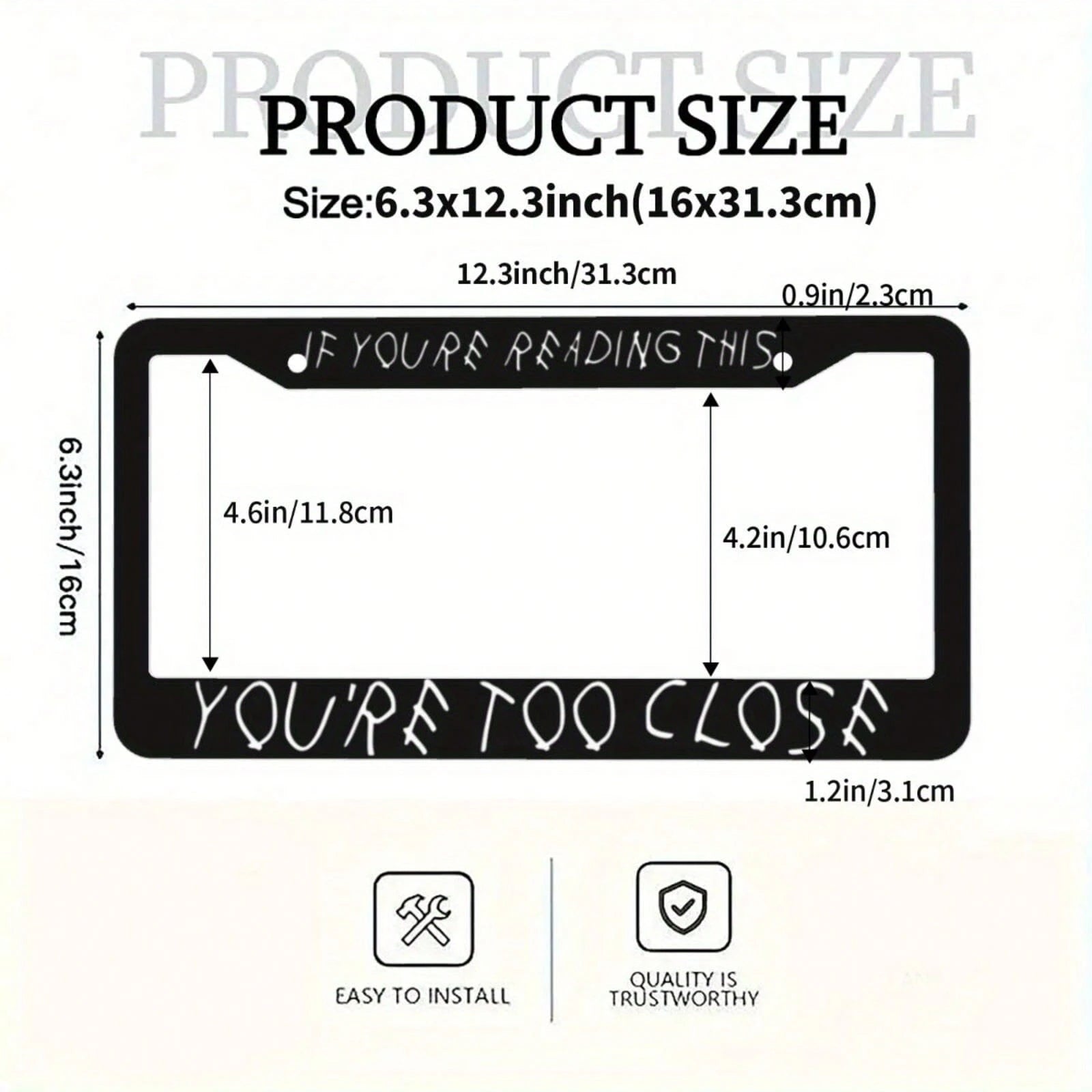 1pc Humorous License Plate Frame With "IF YOU'RE READING THIS YOU'RE TOO CLOSE" Message- Durable Aluminum Fit For US Vehicles, Black Background Car Accessory- Funny Gift For Family & Friends, Bold T
