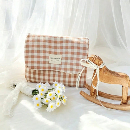 1pc INS Korean New Khaki Plaid Baby Waterproof Urine Pad, Convenient Multifunctional Leak-Proof Diaper Bag