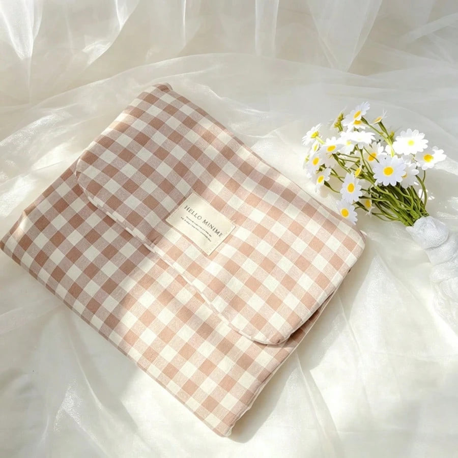 1pc INS Korean New Khaki Plaid Baby Waterproof Urine Pad, Convenient Multifunctional Leak-Proof Diaper Bag