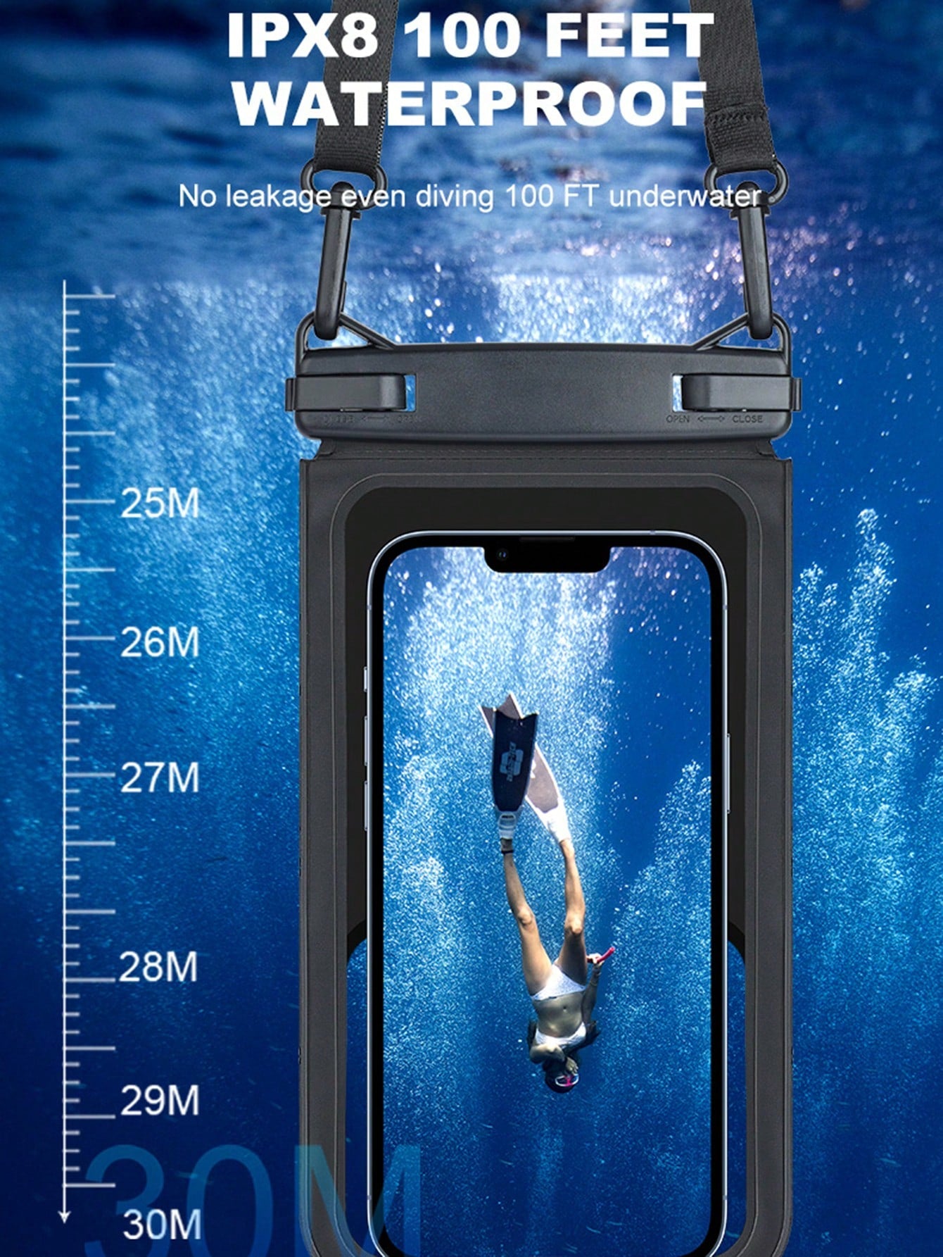 1pc IPX8 Dual Capacity Waterproof Phone Bag Large Waterproof Mobile Phone Pouch Diving Waterproof Bag With Two Lock Buckles, Including Two Separating Bags