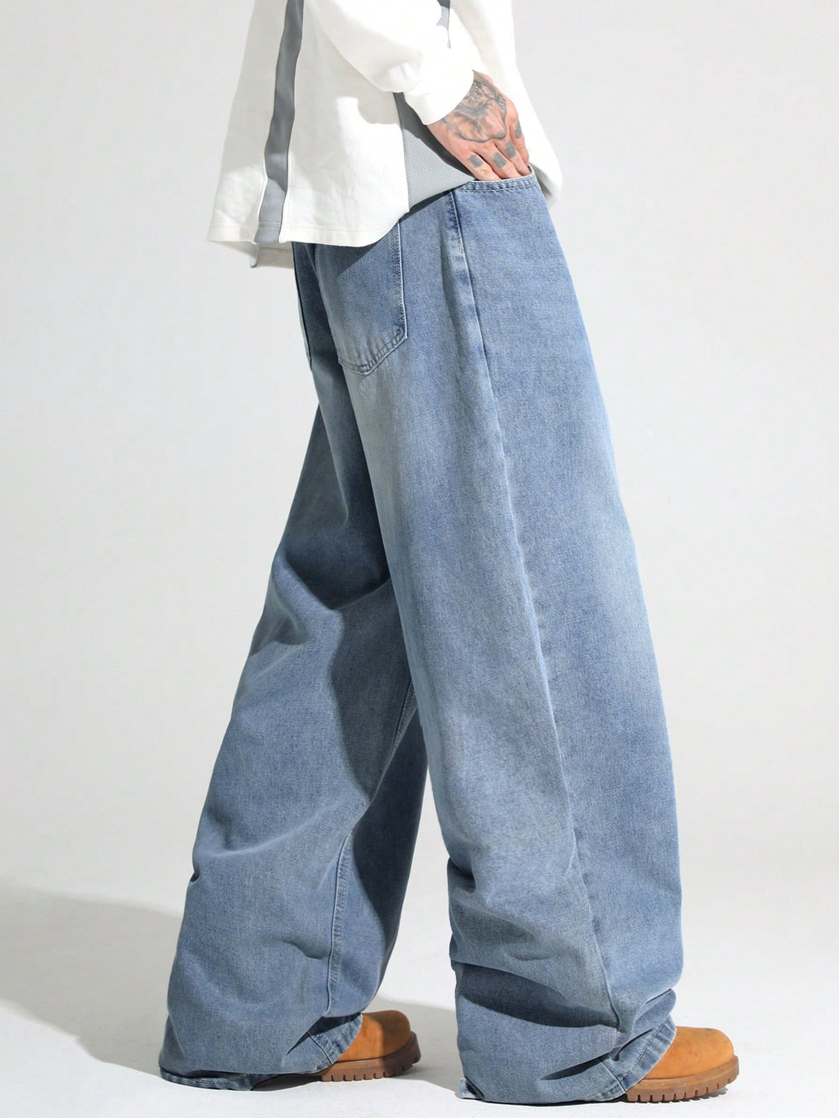 1pc Justice Brother Men's Casual Loose Fit Wide Leg Black Plus Size Jeans Pants (Belt And Accessories Not Included)