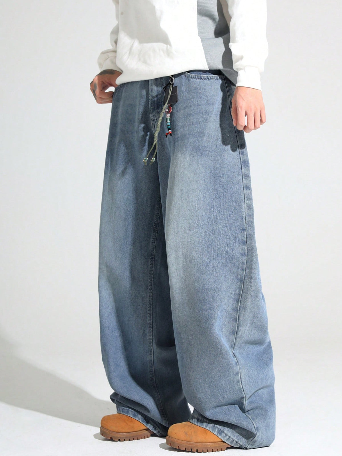 1pc Justice Brother Men's Casual Loose Fit Wide Leg Black Plus Size Jeans Pants (Belt And Accessories Not Included)