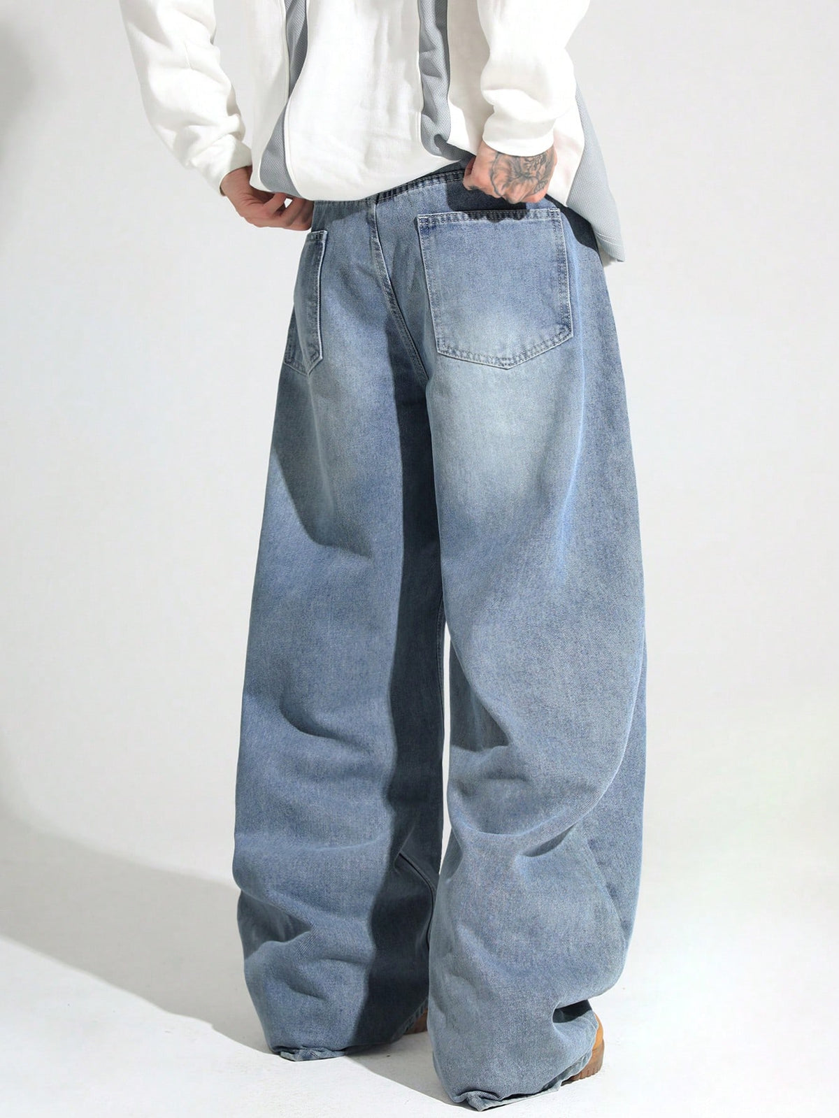 1pc Justice Brother Men's Casual Loose Fit Wide Leg Black Plus Size Jeans Pants (Belt And Accessories Not Included)