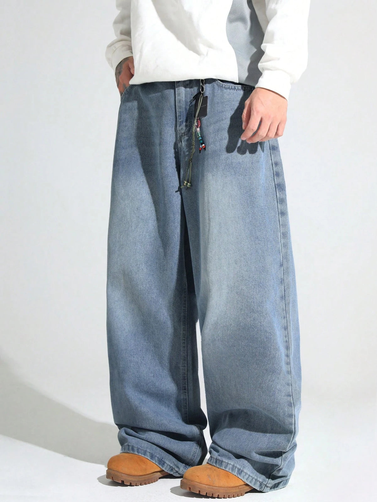 1pc Justice Brother Men's Casual Loose Fit Wide Leg Black Plus Size Jeans Pants (Belt And Accessories Not Included)