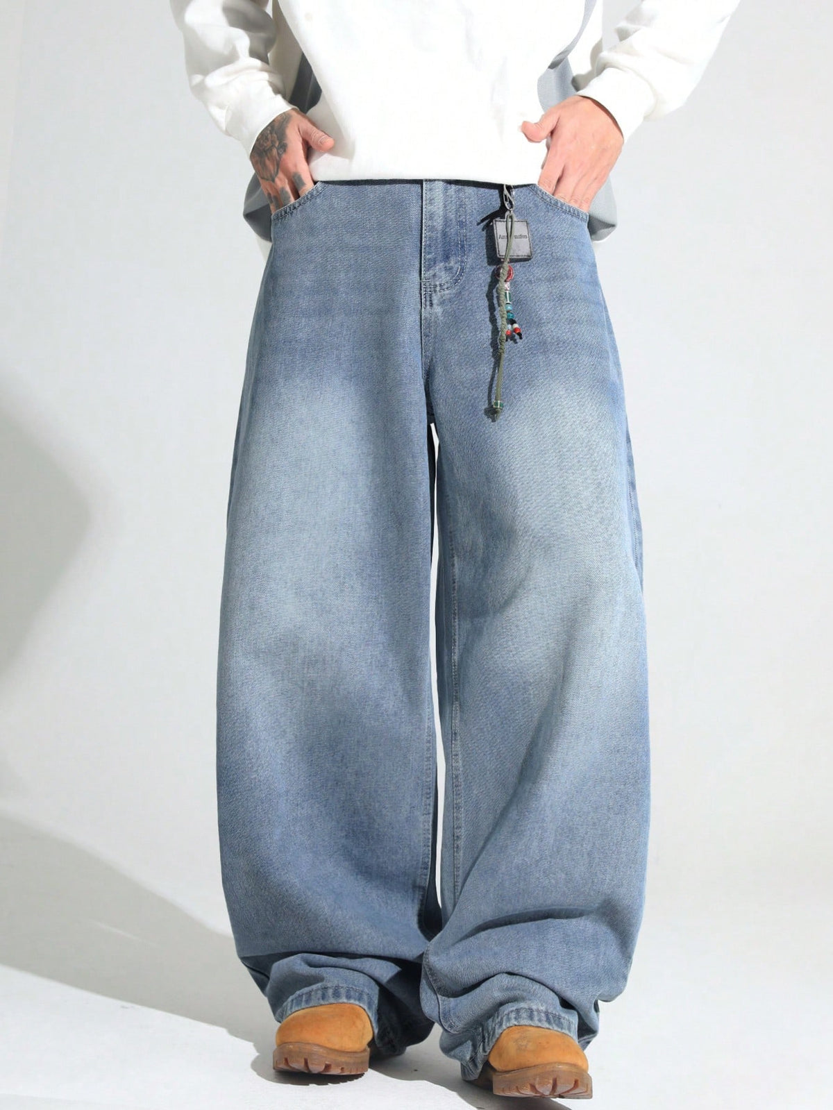 1pc Justice Brother Men's Casual Loose Fit Wide Leg Black Plus Size Jeans Pants (Belt And Accessories Not Included)